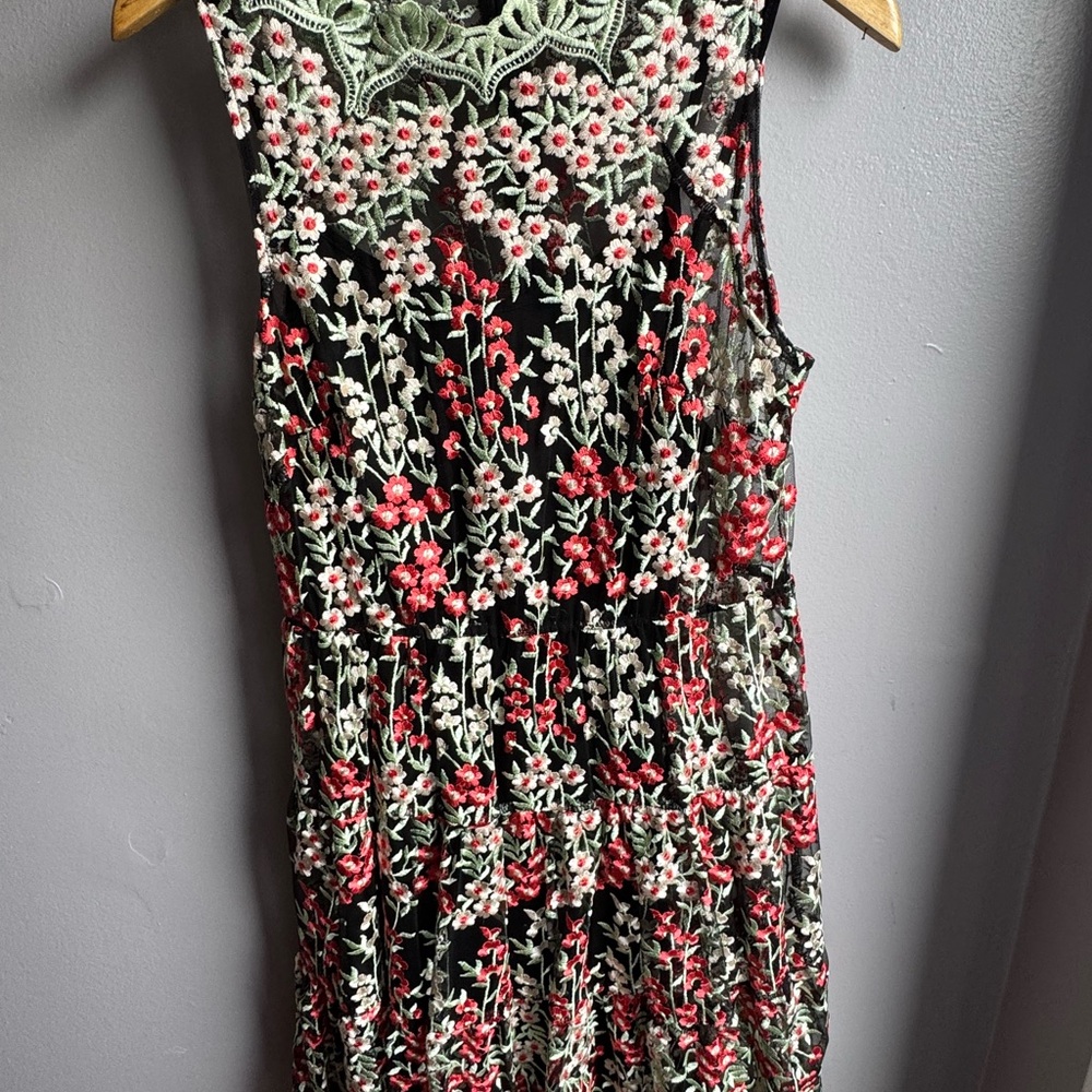 HD in Paris Black and Red Embroidered Midi Dress
